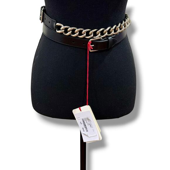 Alexander McQueen Black Leather Double Belt with Chain NWT Size 65 main image 6